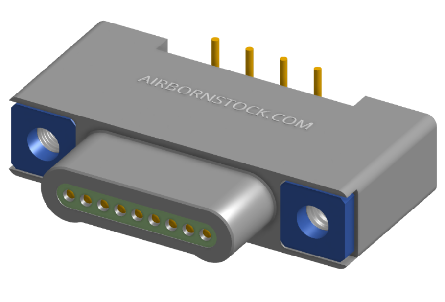 NK-1A2-009-128-TH00 - Nano-miniature D-shaped vertical surface board mount (SMT) connector, 9 contacts, and threaded holes for attachment hardware.