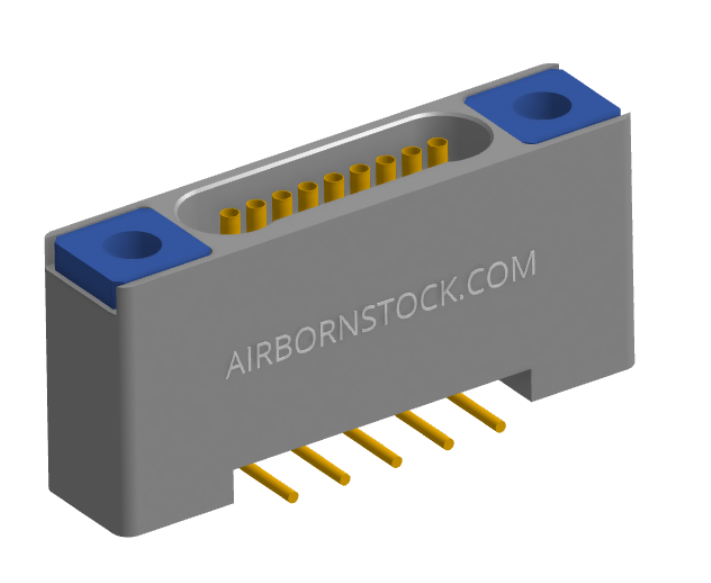 NK-1B2-009-228-TH00-010 - Nano-miniature D-shaped vertical surface board mount (SMT) connector with mounting holes, 1 row of 9 contacts, and threaded holes for attachment hardware. (Receptacle)
