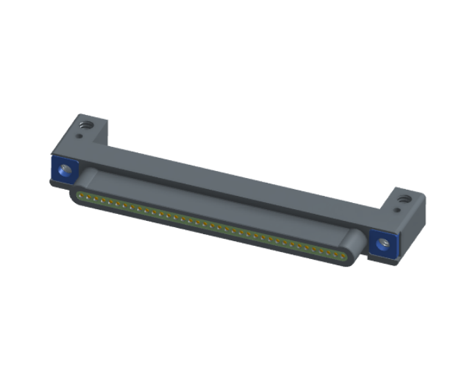 NK-1C2-037-128-TH00 - Nano-miniature D-shaped horizontal surface board mount (SMT) connector with mounting holes, 37 contacts, and threaded holes for attachment hardware.