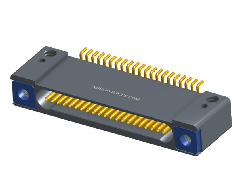 NK-1D2-021-228-TH00 - Nano-miniature D-shaped horizontal surface board mount (SMT) connector with mounting holes, 21 contacts, and threaded holes for attachment hardware.