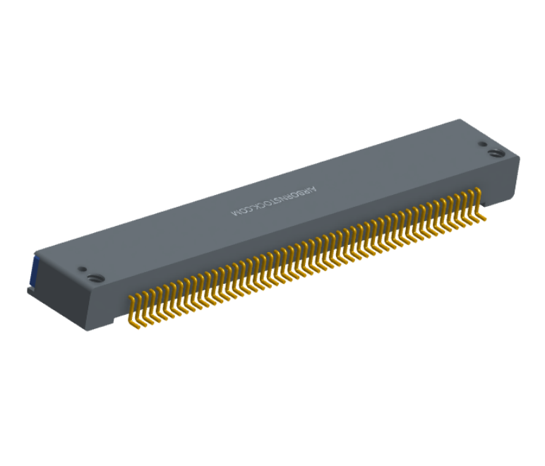 NK-1D2-051-228-TH00 - Nano-miniature D-shaped horizontal surface board mount (SMT) connector with mounting holes, 51 contacts, and threaded holes for attachment hardware.