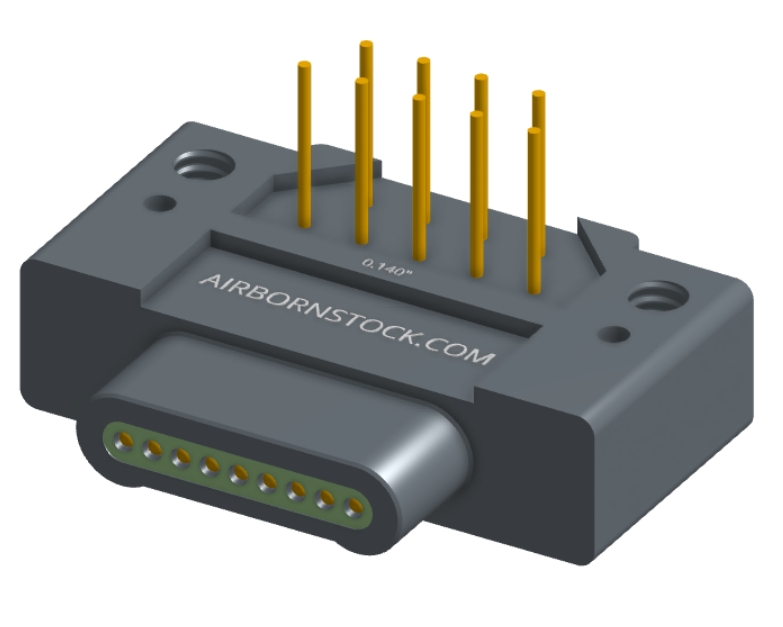 NK-1E2-009-335-0000 - Nano-miniature D-shaped, right angle, plated-through-hole (PTH) board mount connector, 1 row of 9 contacts, and no attachment hardware. (Plug)