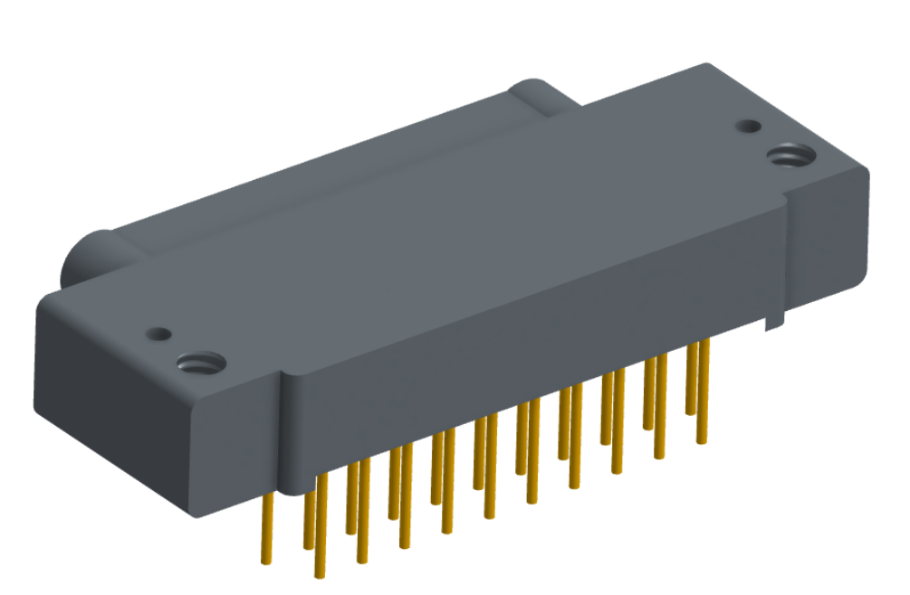 NK-1E2-021-325-0000 - Nano-miniature D-shaped, right angle, plated-through-hole (PTH) board mount connector, 1 row of 21 contacts, and no attachment hardware. (Plug)