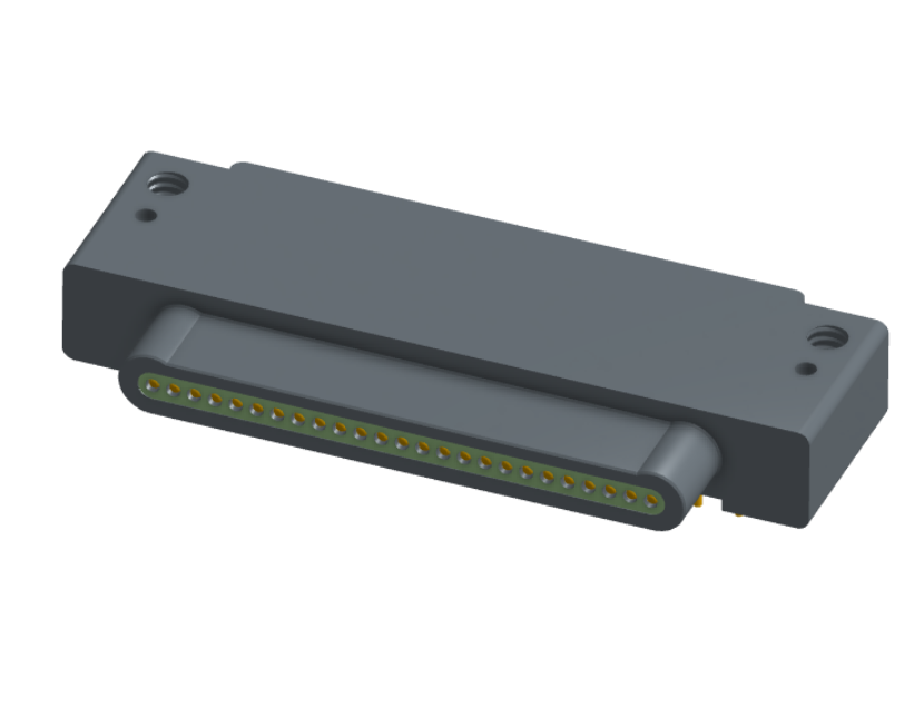NK-1E2-025-325-0000 - Nano-miniature D-shaped, right angle, plated-through-hole (PTH) board mount connector, 1 row of 25 contacts, and no attachment hardware. (Plug)