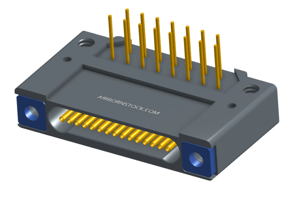 NK-1F2-015-435-TH00 - Nano-miniature D-shaped right angle plated through hole (PTH) board mount connector with mounting holes, 1 row of 15 contacts, and threaded holes for attachment hardware. (Receptacle)
