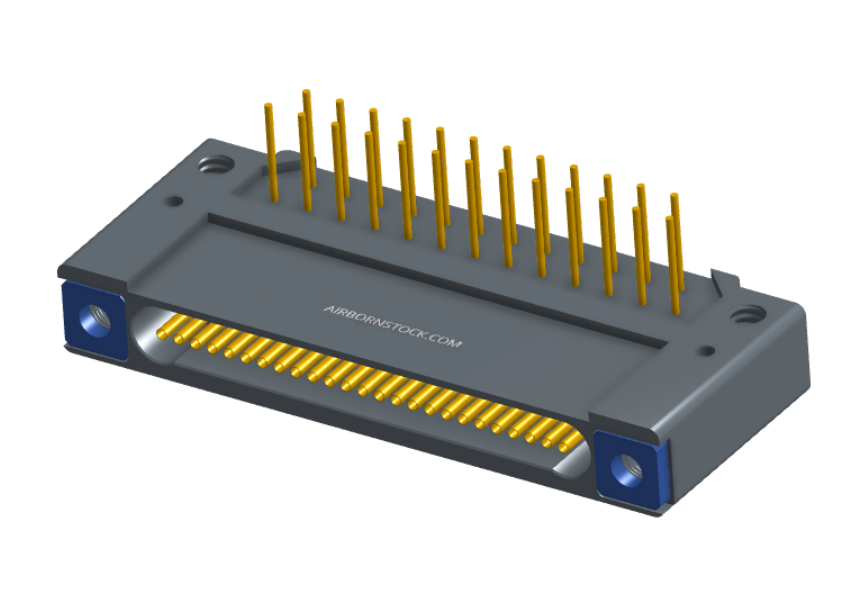 NK-1F2-025-435-TH00 - Nano-miniature D-shaped right angle plated through hole (PTH) board mount connector with mounting holes, 1 row of 25 contacts, and threaded holes for attachment hardware. (Receptacle)
