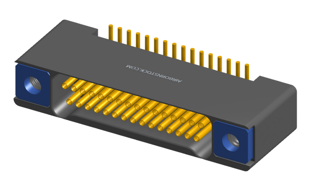 NK-2B2-031-228-TH00 - Nano-miniature D-shaped vertical surface board mount (SMT) connector with mounting holes, 2 rows with 31 contacts, and threaded holes for attachment hardware. (Receptacle)