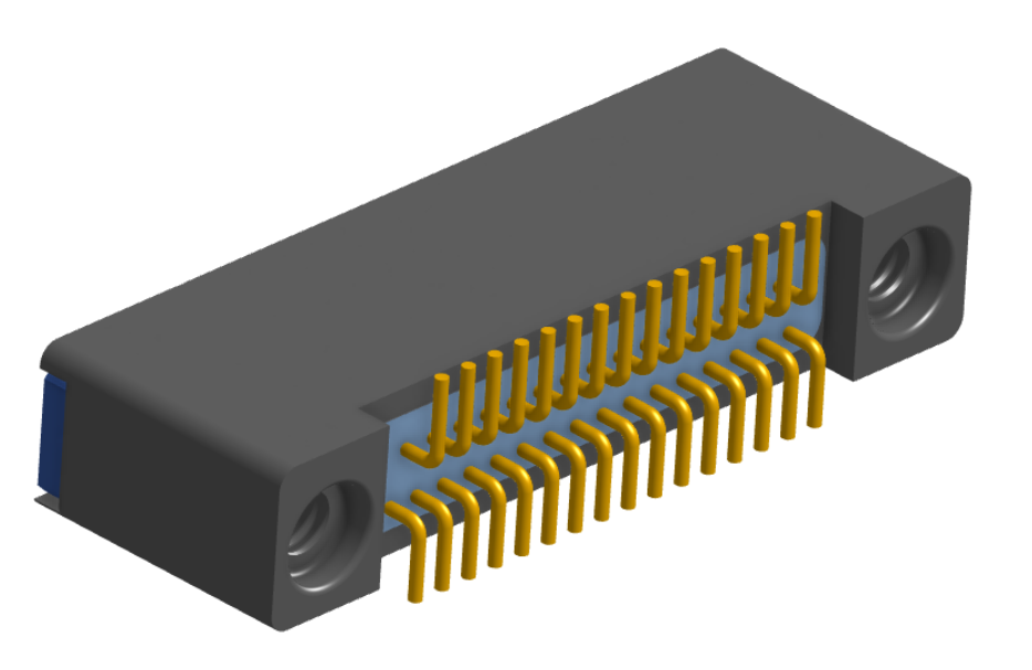 NK-2B2-031-228-TH00 - Nano-miniature D-shaped vertical surface board mount (SMT) connector with mounting holes, 2 rows with 31 contacts, and threaded holes for attachment hardware. (Receptacle)