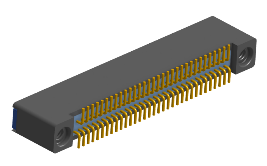 NK-2B2-065-225-TH00 - Nano-miniature D-shaped vertical surface board mount (SMT) connector with mounting holes, 2 rows with 65 contacts, and threaded holes for attachment hardware. (Receptacle)