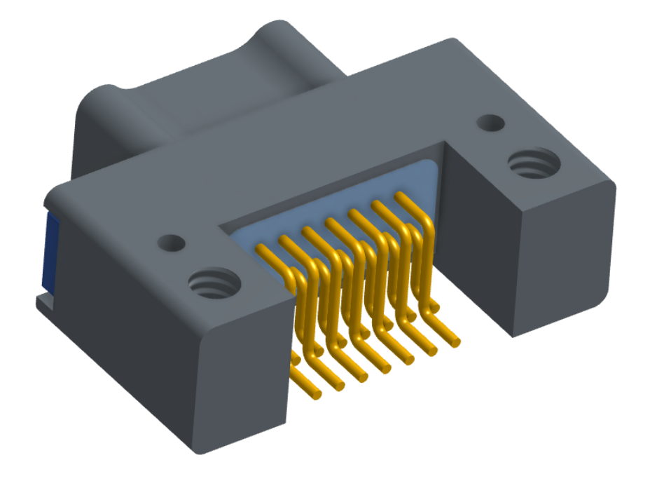 NK-2C5-015-128-TH00 - Nano-miniature D-shaped horizontal surface board mount (SMT) connector with mounting holes, 2 rows with 15 contacts, and threaded holes for attachment hardware. (Plug)