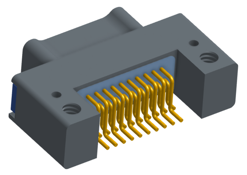 NK-2C5-021-125-TH00 - Nano-miniature D-shaped horizontal surface board mount (SMT) connector with mounting holes, 2 rows with 21 contacts, and threaded holes for attachment hardware. (Plug)
