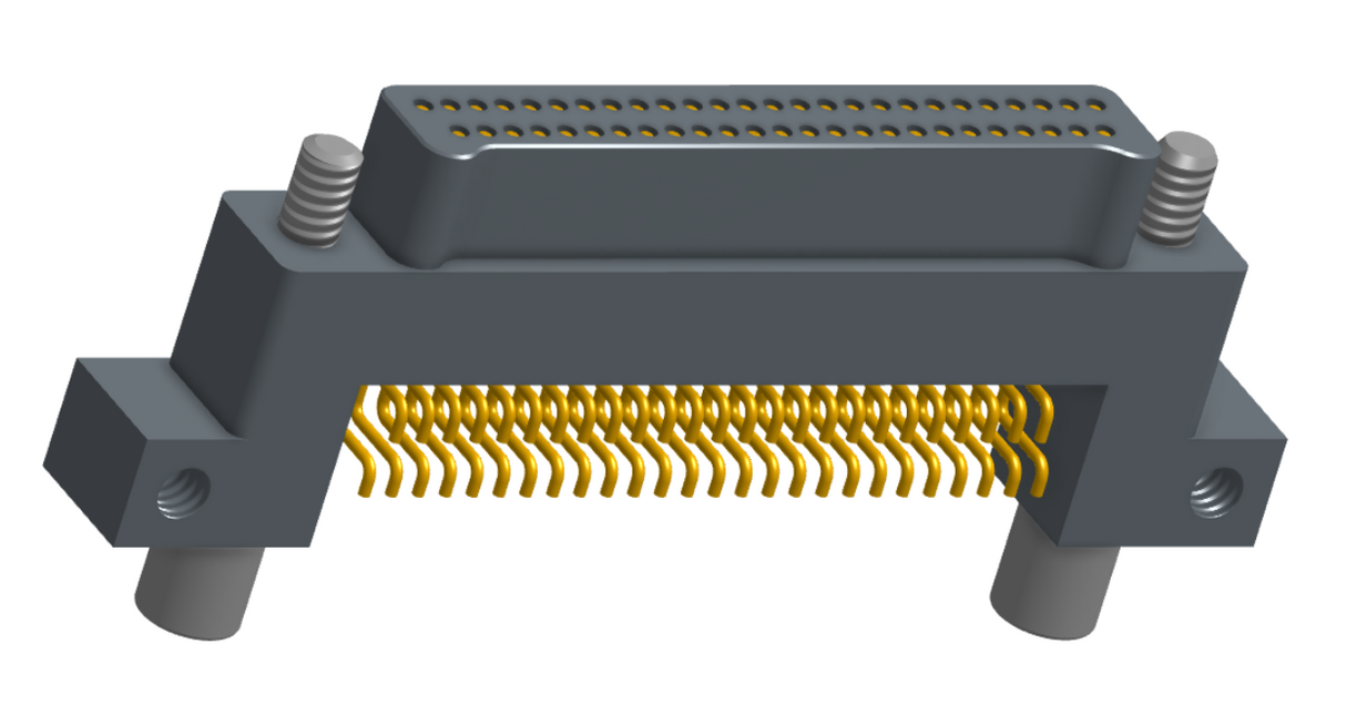 NK-2C5-051-125-JC00 - Nano-miniature D-shape horiztonal surface board mount connector with mounting ears & holes, 2 rows with 51 contacts, and no hardware. (Plug)