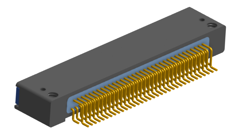 NK-2D2-069-228-TH00 - Nano-miniature D-shaped horizontal surface board mount (SMT) connector with mounting holes, 2 rows with 69 contacts, and threaded holes for attachment hardware. (Receptacle)