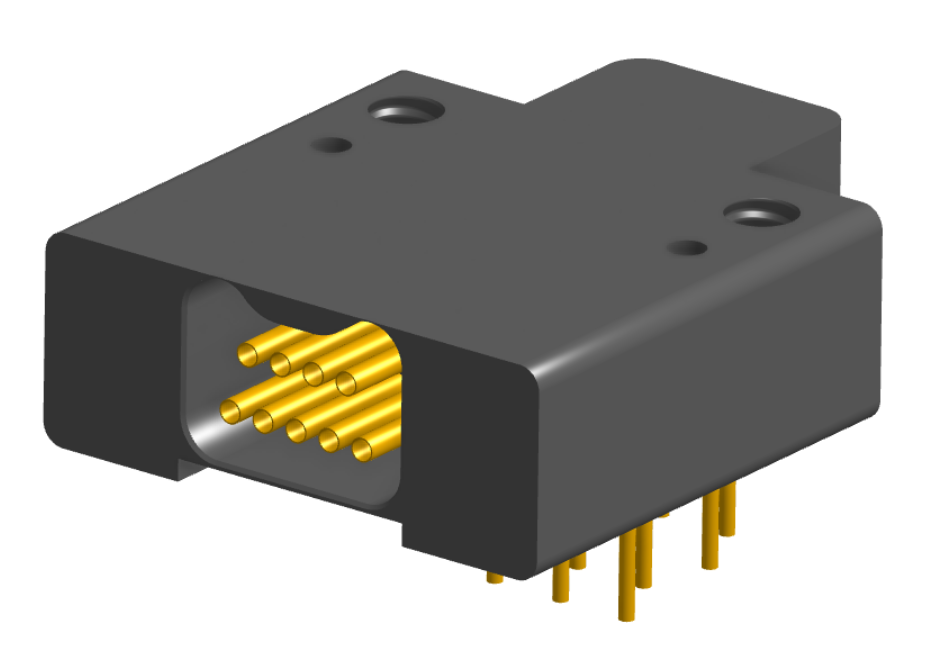 NK-2F2-009-445-0000 - Nano-miniature D-shaped right angle plated through hole (PTH) board mount connector with mounting holes, 2 rows with 9 contacts, and no hardware. (Receptacle)