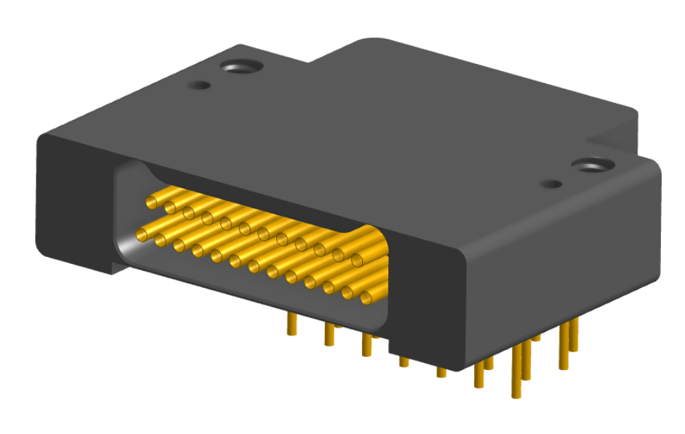 NK-2F2-025-445-0000 - Nano-miniature D-shaped right angle plated through hole (PTH) board mount connector with mounting holes, 2 rows with 25 contacts, and no hardware. (Receptacle)