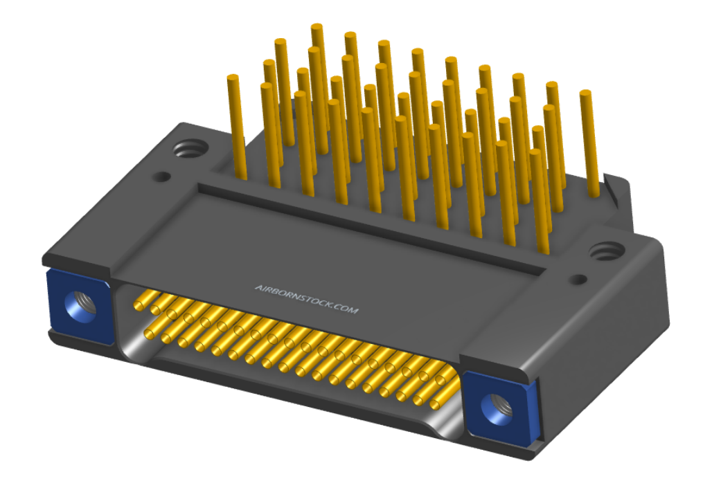 NK-2F2-037-435-TH00 - Nano-miniature D-shaped right angle plated through hole (PTH) board mount connector with mounting holes, 2 rows with 37 contacts, and threaded holes for attachment hardware. (Receptacle)