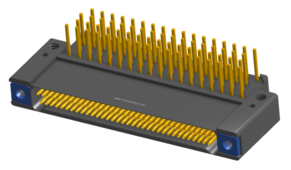 NK-2F2-069-455-TH00 - Nano-miniature D-shaped right angle plated through hole (PTH) board mount connector with mounting holes, 2 rows with 69 contacts, and threaded holes for attachment hardware. (Receptacle)