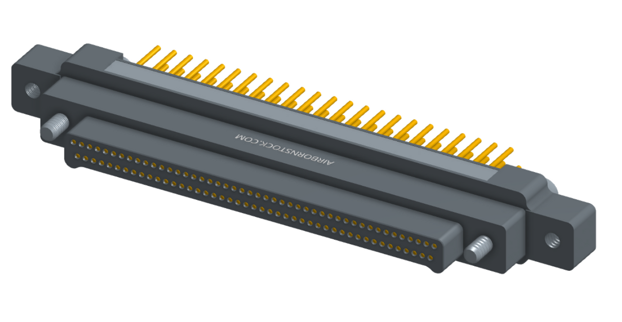NK-2M5-091-148-JC00 - Nano-miniature D-shaped vertical plated through hole (PTH) board mount connector with mounting ears, 2 rows with 91 contacts, and no hardware. (Plug)