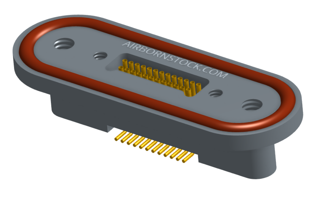 NKRP-2B4-025-225-TH00 - Nano-miniature D-shaped rear panel mount vertical surface board mount (SMT) connector with fluorosilicone o-ring, 2 rows with 36617 contacts, and threaded holes for attachment hardware. (Receptacle)