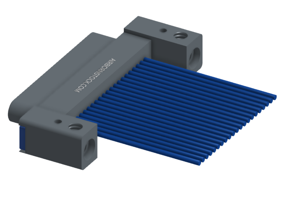 NM-132-021-161-THAA - Nano-miniature D-shaped I/O connector with mounting holes, 21 contacts, and threaded holes for attachment hardware.