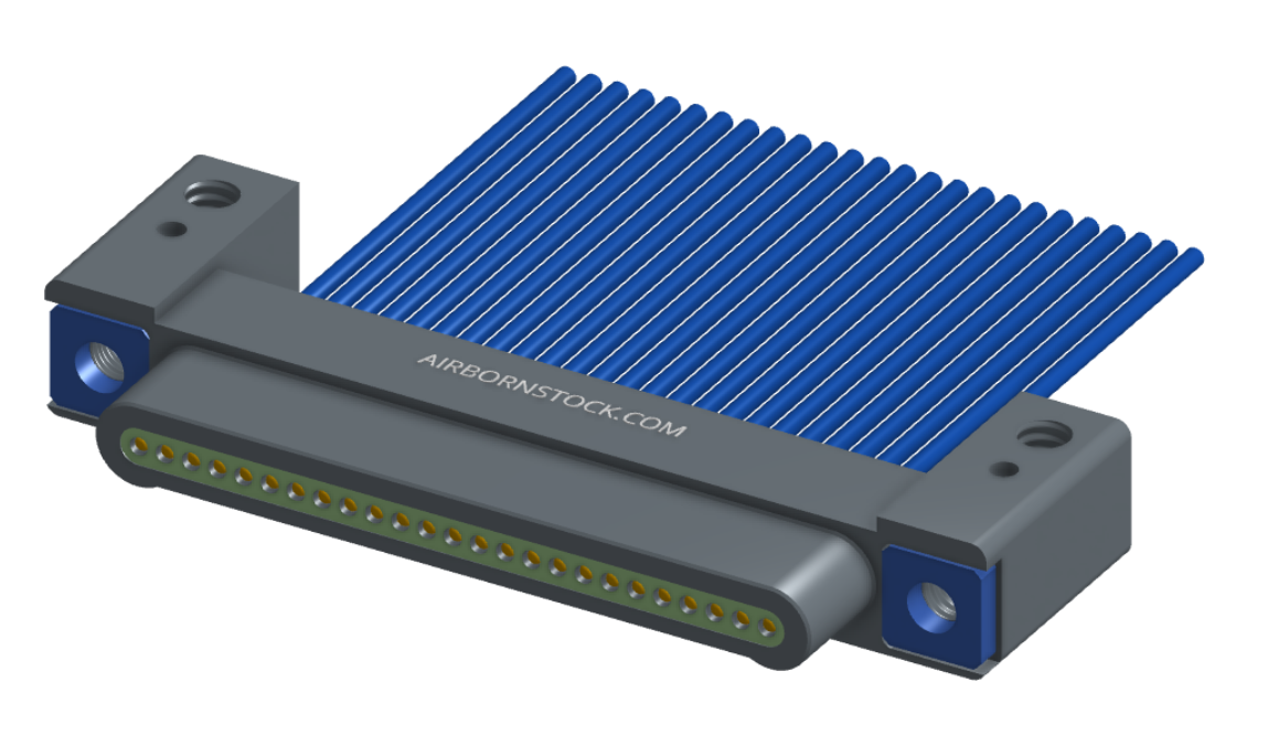 NM-132-025-161-THAA - Nano-miniature D-shaped I/O connector with mounting holes, 25 contacts, and threaded holes for attachment hardware.