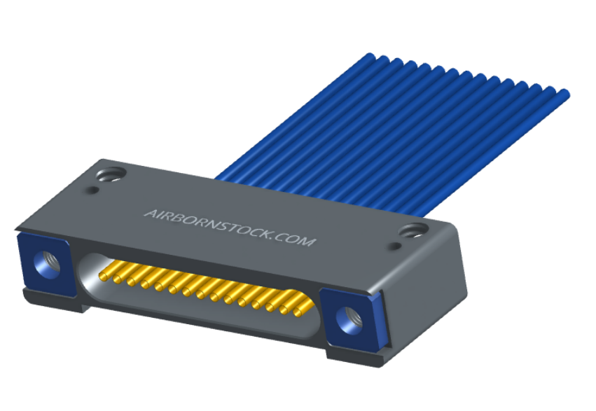 NM-142-015-261-THAA - Nano-miniature D-shaped I/O connector with mounting holes, 15 contacts, and threaded holes for attachment hardware.
