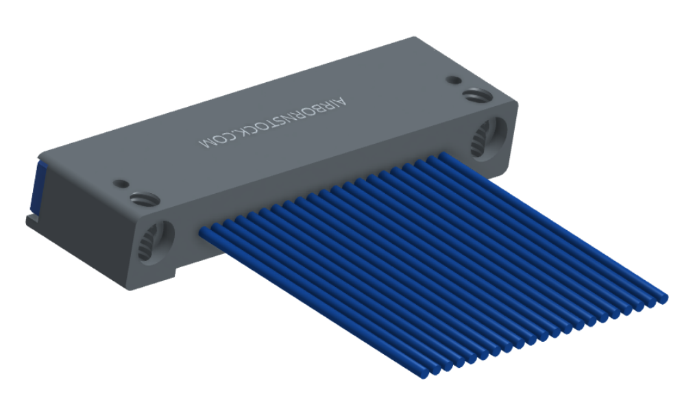 NM-142-021-261-THAA - Nano-miniature D-shaped I/O connector with mounting holes, 21 contacts, and threaded holes for attachment hardware.