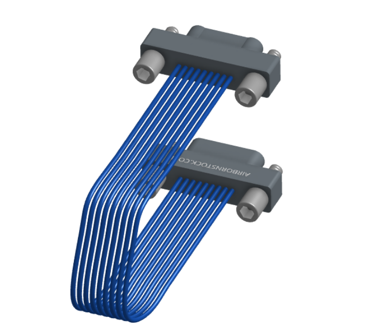 NM-1J4-009-PP1-JJAA - Nano-miniature D-shaped I/O jumper cable with 9 contacts and four turning jackscrews (2 per connector).