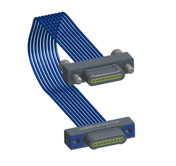 NM-1J3-009-PP1-JPAA - Nano-miniature D-shaped I/O jumper cable with 9 contacts and two turning jackscrews on one plug and two threaded holes on the other plug.