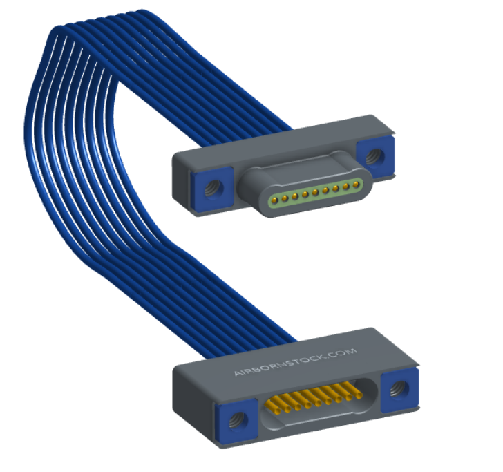 NM-1J2-009-PS1-TTAA - Nano-miniature D-shaped I/O jumper cable with 9 contacts and four threaded holes (2 per connector).
