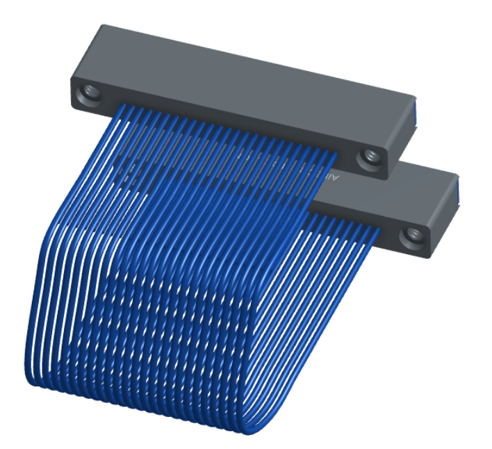NM-1J2-025-SS1-TTAA - Nano-miniature D-shaped I/O jumper cable with 25 contacts and four threaded holes (2 per connector).
