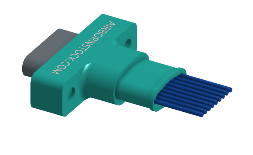 NM-152-009-161-THAA - Nano-miniature D-shaped I/O connector with factory installed backshell and with 9 contacts and threaded holes for attachment hardware.