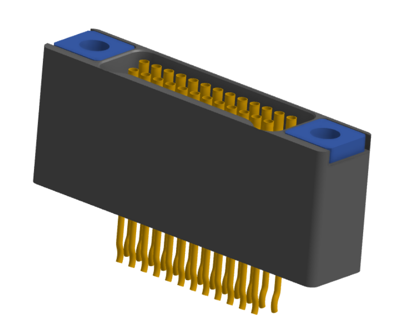 NM-225-025-225-TH00 - Nano-miniature D-shaped straddle mount flex circuit board mount connector with mounting holes, 2 rows with 25 contacts, and threaded holes for attachment hardware. (Receptacle)