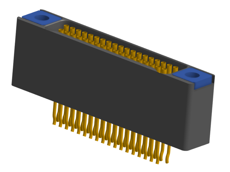 NM-225-037-225-TH00 - Nano-miniature D-shaped straddle mount flex circuit board mount connector with mounting holes, 2 rows with 37 contacts, and threaded holes for attachment hardware. (Receptacle)