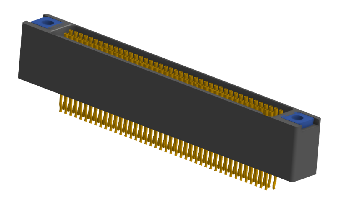 NM-225-085-225-TH00 - Nano-miniature D-shaped straddle mount flex circuit board mount connector with mounting holes, 2 rows with 85 contacts, and threaded holes for attachment hardware. (Receptacle)