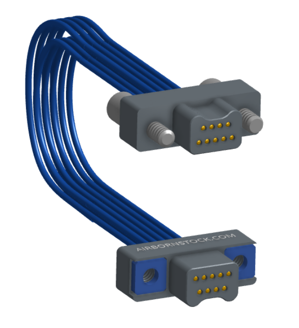 NM-2J5-009-PP1-JPAA - Nano-miniature D-shaped I/O jumper cable with 2 rows and 9 contacts and two turning jackscrews on one plug and two threaded holes on the other plug.