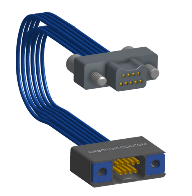 NM-2J5-009-PS1-JTAA - Nano-miniature D-shaped I/O jumper cable with 2 rows and 9 contacts and two turning jackscrews on the plug and two threaded holes on the receptacle.