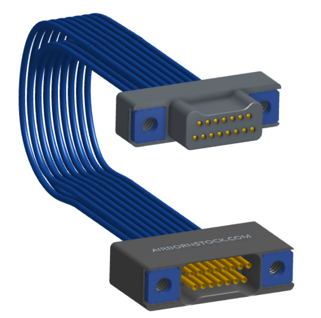 NM-2J4-015-PS1-TTAA - Nano-miniature D-shaped I/O jumper cable with 2 rows and 15 contacts and four threaded holes (2 per connector).