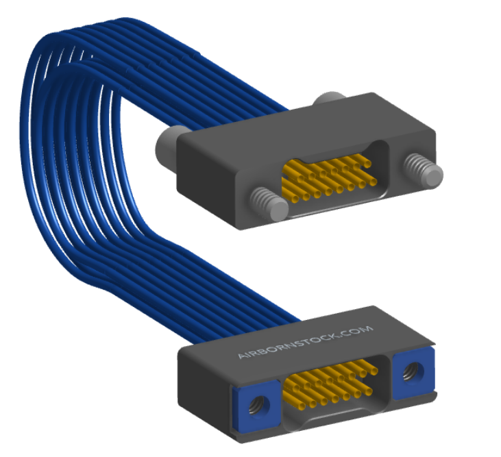 NM-2J3-015-SS1-JRAA - Nano-miniature D-shaped I/O jumper cable with 2 rows and 15 contacts and two turning jackscrews on one receptacle and two threaded holes on the other receptacle.