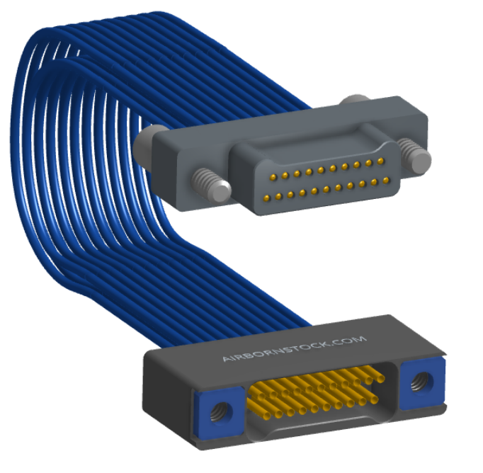 NM-2J3-021-PS1-JTAA - Nano-miniature D-shaped I/O jumper cable with 2 rows and 21 contacts and two turning jackscrews on the plug and two threaded holes on the receptacle.
