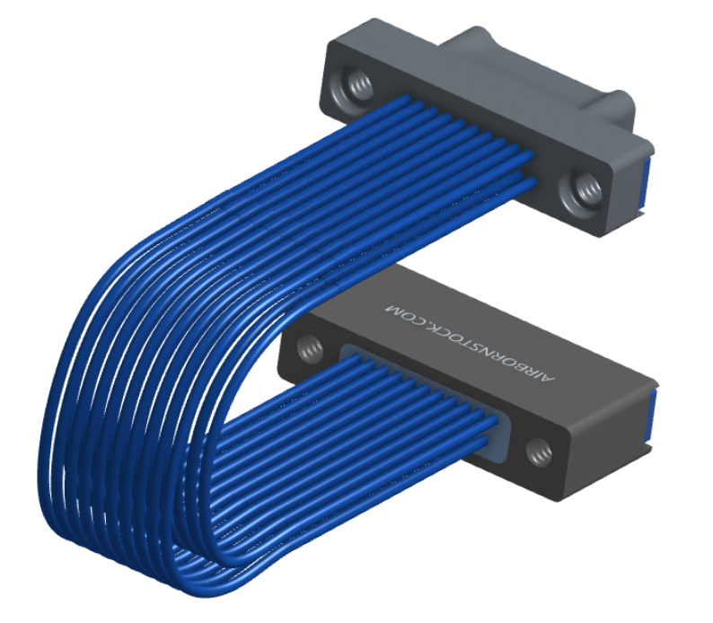 NM-2J5-021-PS1-TTAA - Nano-miniature D-shaped I/O jumper cable with 2 rows and 21 contacts and four threaded holes (2 per connector).