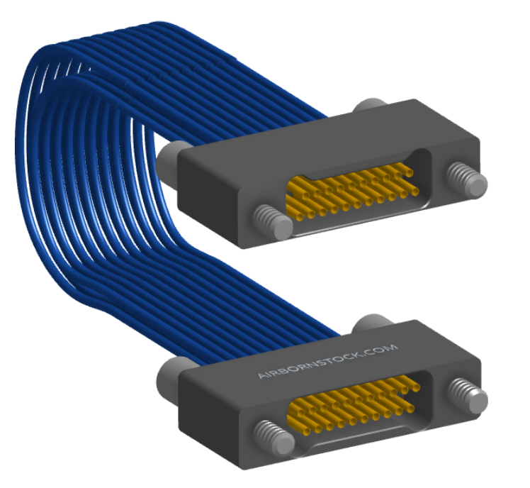 NM-2J4-021-SS1-JJAA - Nano-miniature D-shaped I/O jumper cable with 2 rows and 21 contacts and four turning jackscrews (2 per connector).