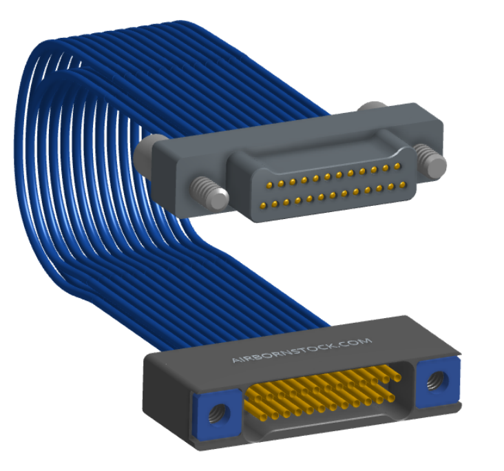 NM-2J4-025-PS1-JTAA - Nano-miniature D-shaped I/O jumper cable with 2 rows and 25 contacts and two turning jackscrews on the plug and two threaded holes on the receptacle.