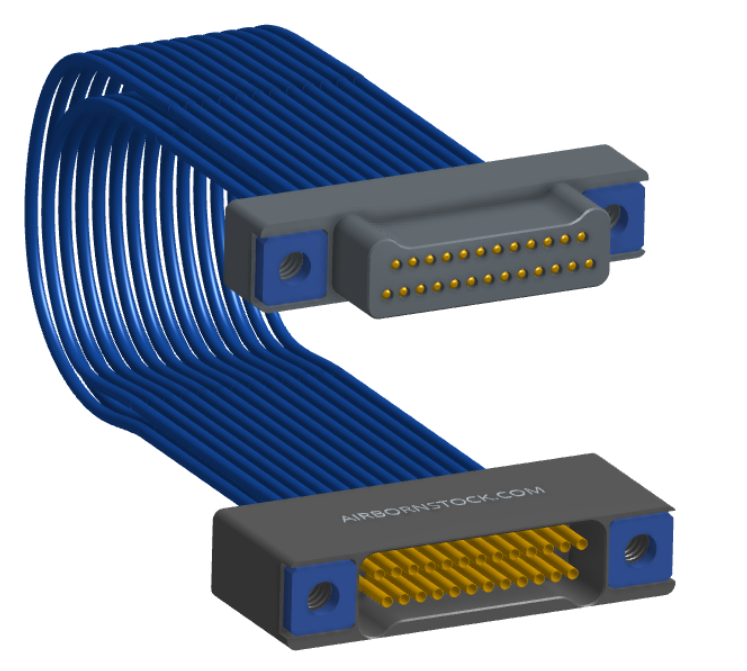 NM-2J2-025-PS1-TTAA - Nano-miniature D-shaped I/O jumper cable with 2 rows and 25 contacts and four threaded holes (2 per connector).