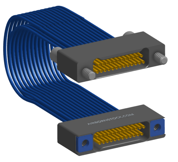 NM-2J4-025-SS1-JRAA - Nano-miniature D-shaped I/O jumper cable with 2 rows and 25 contacts and two turning jackscrews on one receptacle and two threaded holes on the other receptacle.