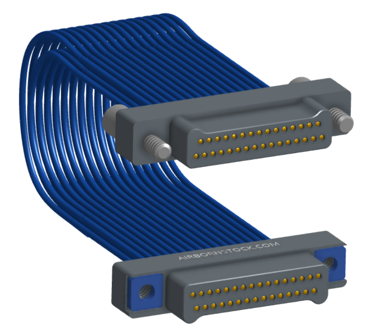 NM-2J3-031-PP1-JPAA - Nano-miniature D-shaped I/O jumper cable with 2 rows and 31 contacts and two turning jackscrews on one plug and two threaded holes on the other plug.
