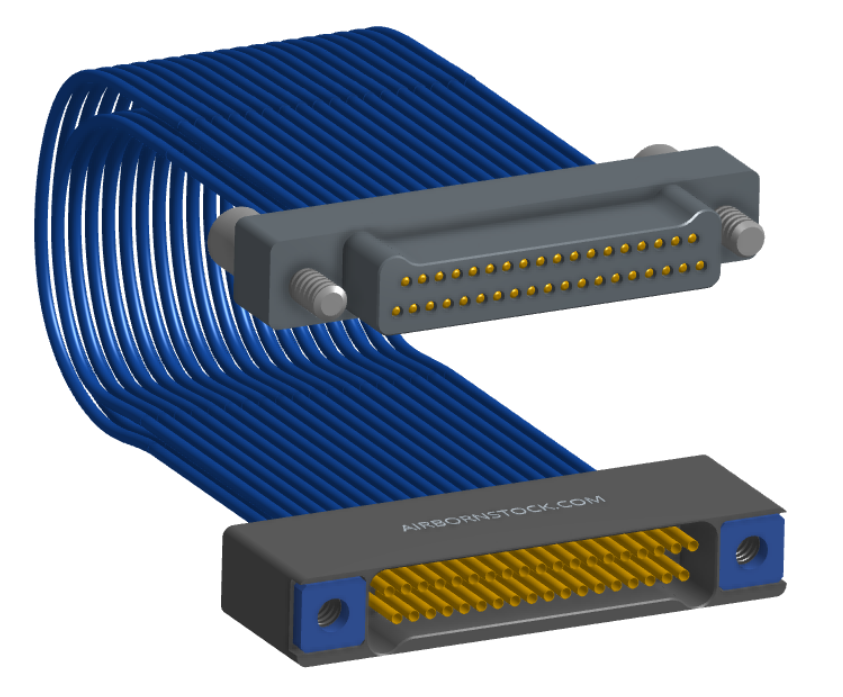 NM-2J2-037-PS1-JTAA - Nano-miniature D-shaped I/O jumper cable with 2 rows and 37 contacts and two turning jackscrews on the plug and two threaded holes on the receptacle.