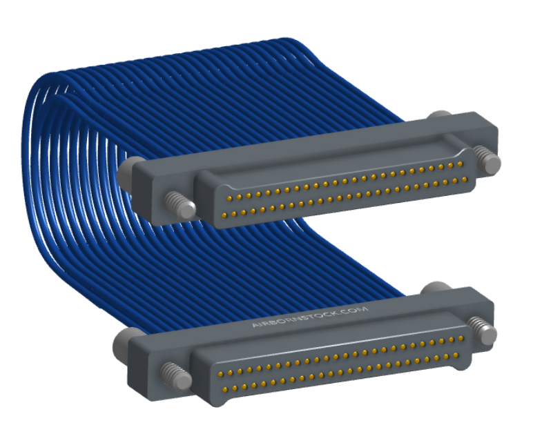 NM-2J4-051-PP1-JJAA - Nano-miniature D-shaped I/O jumper cable with 2 rows and 51 contacts and four turning jackscrews (2 per connector).