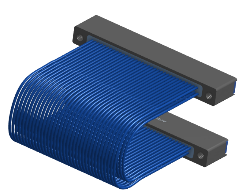 NM-2J5-069-SS1-TTAA - Nano-miniature D-shaped I/O jumper cable with 2 rows and 69 contacts and four threaded holes (2 per connector).