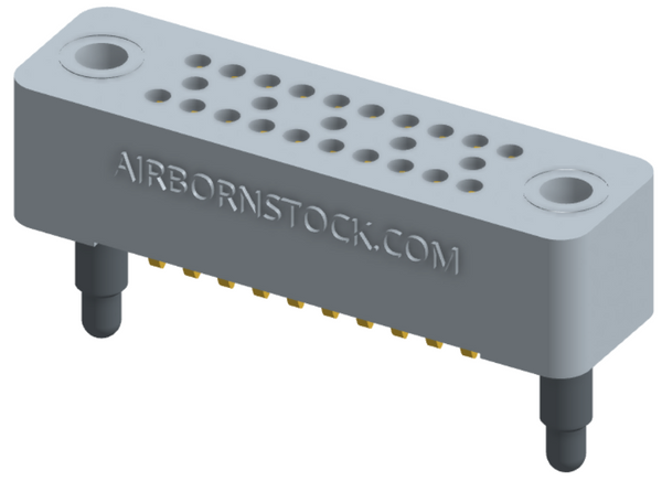 RC324-025-101-3000 - Stackable vertical press-fit board mount connector, 4 rows and 6.25 columns (25 total contacts), and guide hardware.
